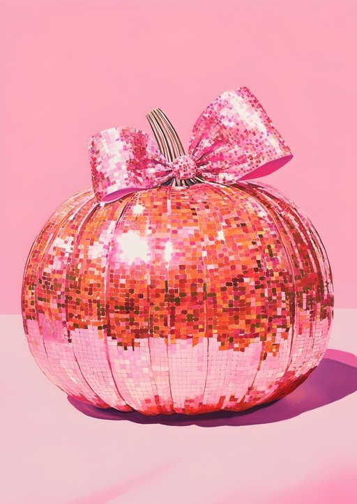 Sparkling Pink Disco Pumpkin with Bow