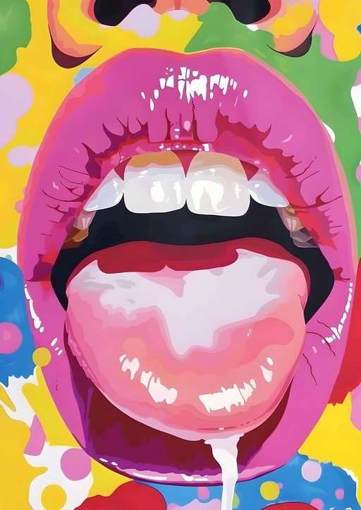 Vibrant Pop Art Lips with Tongue Out