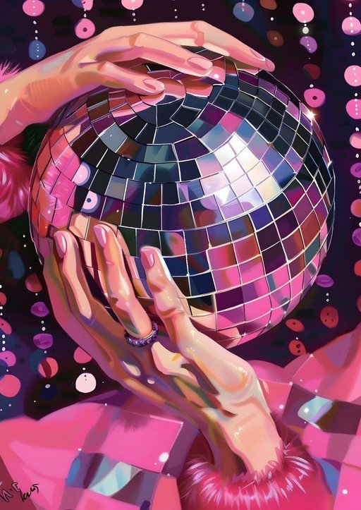 Hands Holding Disco Ball with Pink Accents