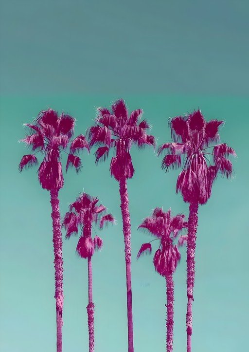 Vibrant Pink Palm Trees Against Teal Sky