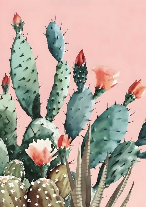 Watercolor Cactus and Succulent Floral Art