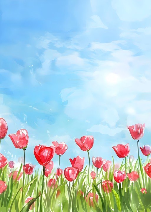 Vibrant Tulips Under a Sunny Sky