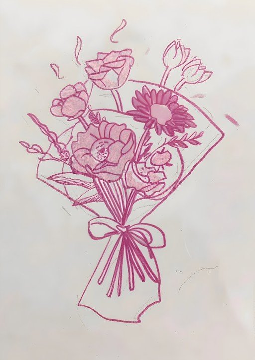 Pink Floral Bouquet Sketch