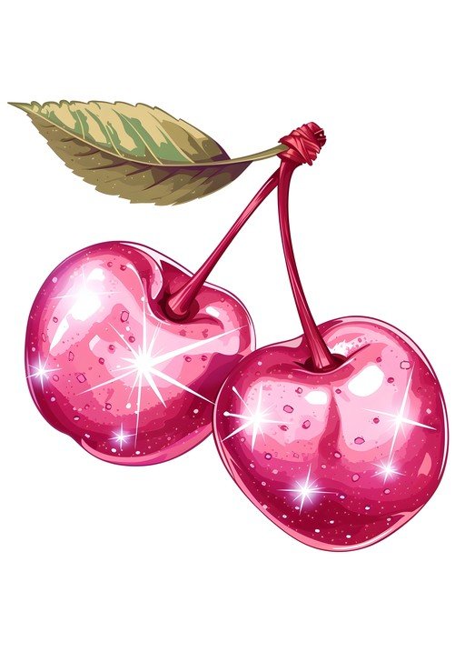 Sparkling Pink Cherries with Leaf