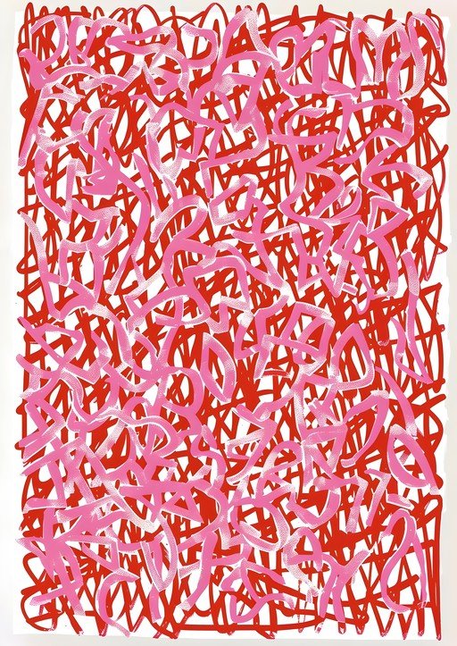 Abstract Graffiti Art with Red and Pink Strokes