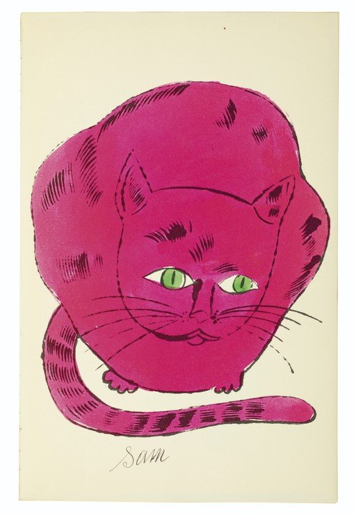 Vibrant Pink Cat Illustration with Green Eyes