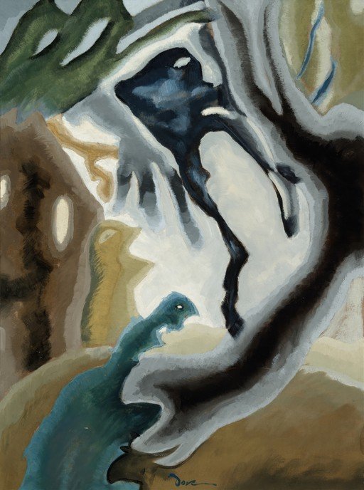 Abstract figures in a surreal landscape