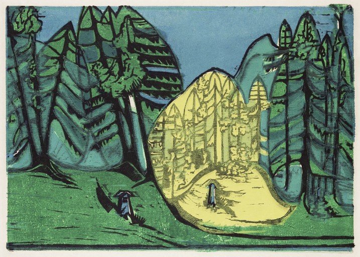 Stylized Forest Landscape with Abstract Forms