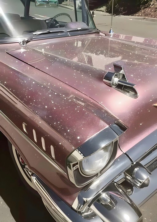 Sparkling Pink Vintage Car Hood