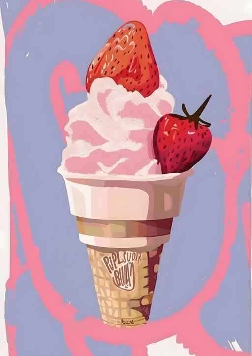 Strawberry Soft Serve Ice Cream Cone with Pink Heart Swirls