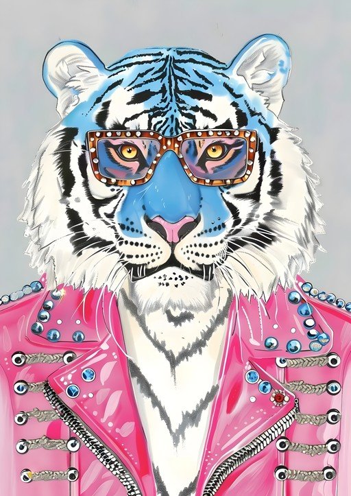 Fashionable Tiger in Pink Jacket and Sunglasses