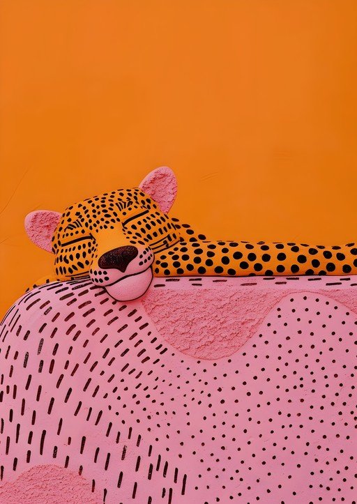Whimsical Leopard Sculpture on Pink Textured Surface