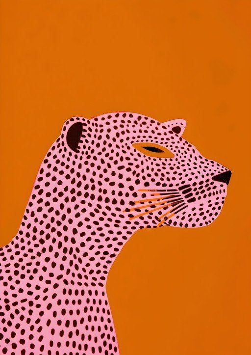 Pink Leopard Portrait with Orange Background