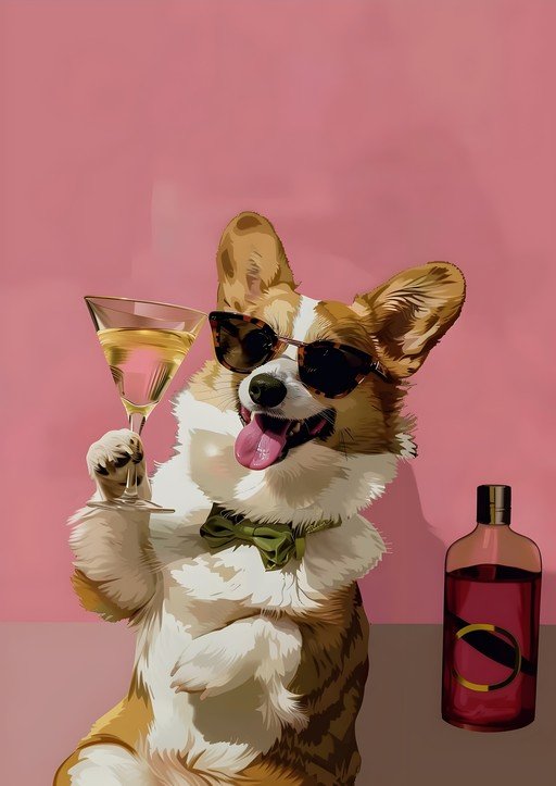 Cool Corgi Enjoys a Cocktail