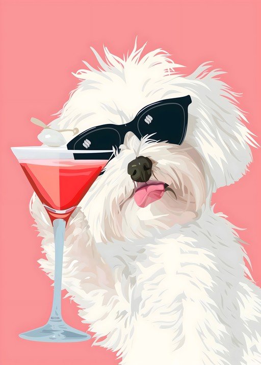 Stylish Dog with Cocktail and Sunglasses