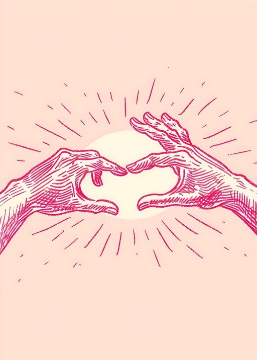Hands Forming Heart Shape with Sunburst