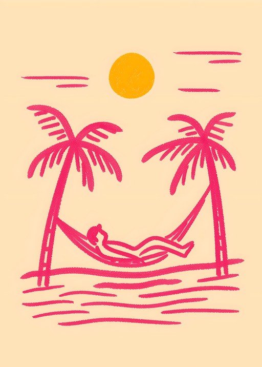 Relaxing Hammock Scene with Palm Trees and Sun