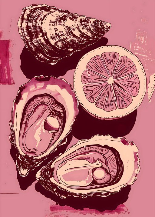 Oysters and Lemon Slice Illustration