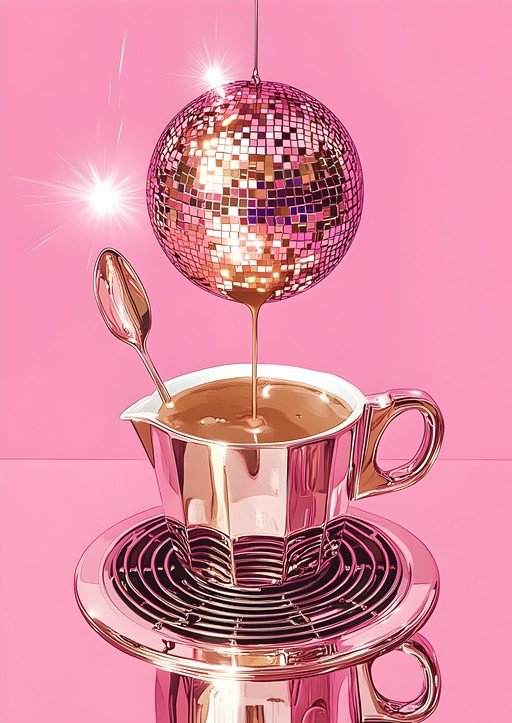 Disco Ball Drips Coffee into Pink Cup