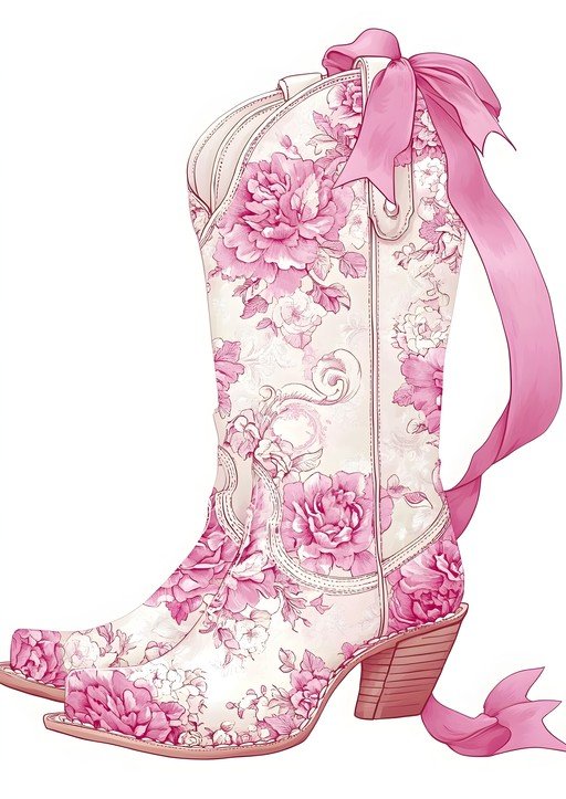 Pink Floral Cowboy Boots with Ribbon