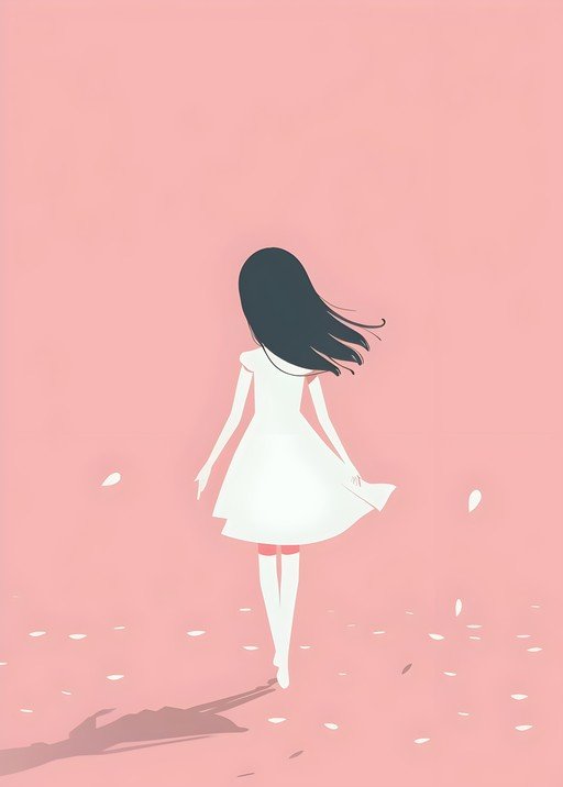 Girl in White Dress Walking Through Petals
