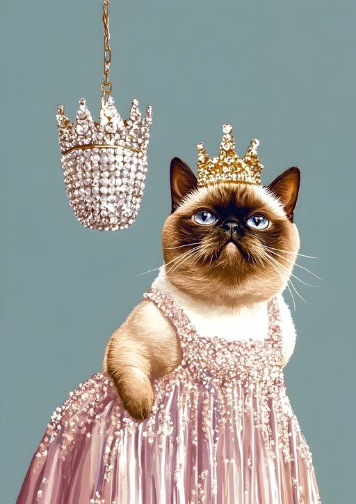 Siamese Cat Queen in Crown and Gown