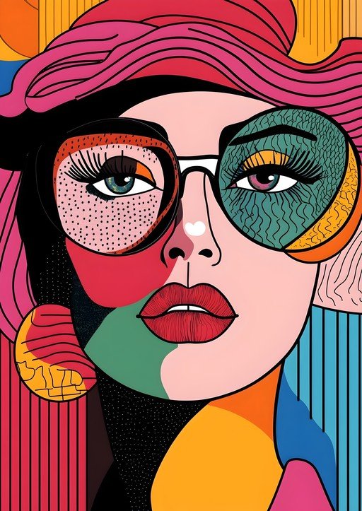 Vibrant Abstract Portrait of a Woman with Bold Glasses