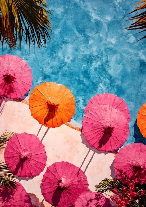 Vibrant Umbrellas by a Poolside