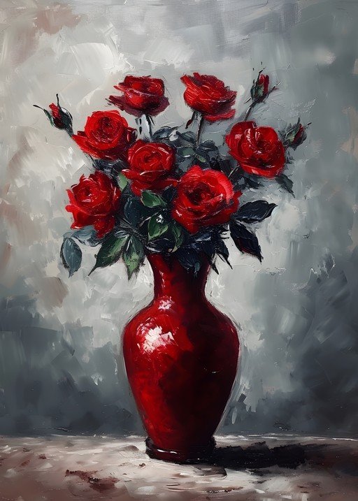 Vibrant Red Roses in a Gleaming Vase