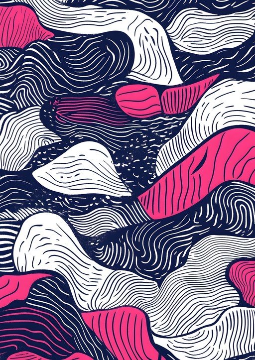 Abstract Wavy Lines Pattern in Pink, White, and Navy