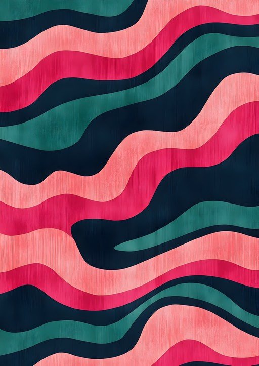 Abstract Wavy Lines Pattern in Pink, Teal, and Navy