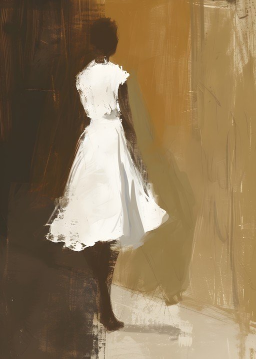Abstract Painting of Woman in White Dress