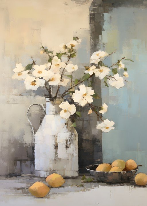 Still Life with White Flowers and Lemons
