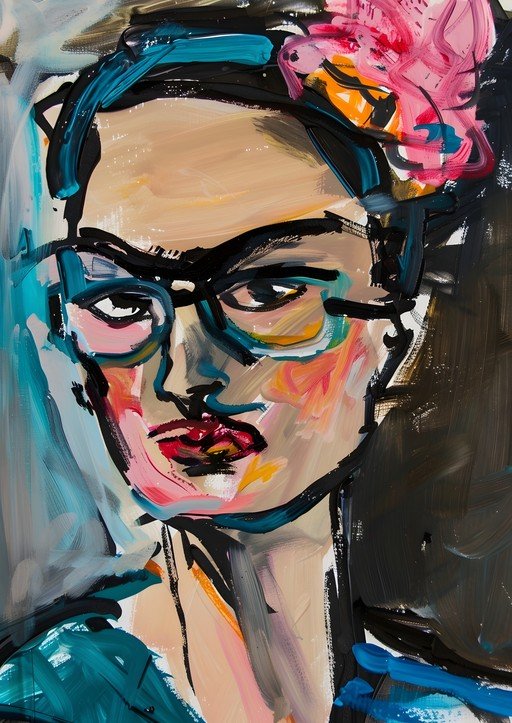 Expressive Portrait Painting of a Woman with Glasses