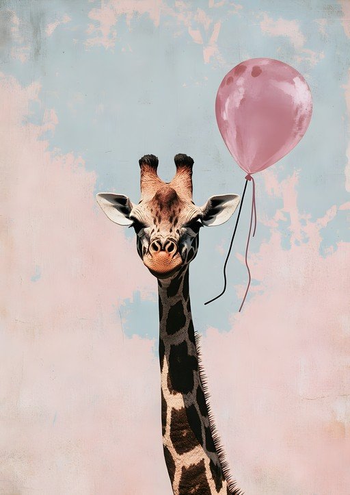 Giraffe with Pink Balloon