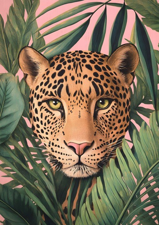 Leopard Portrait Amidst Lush Tropical Foliage