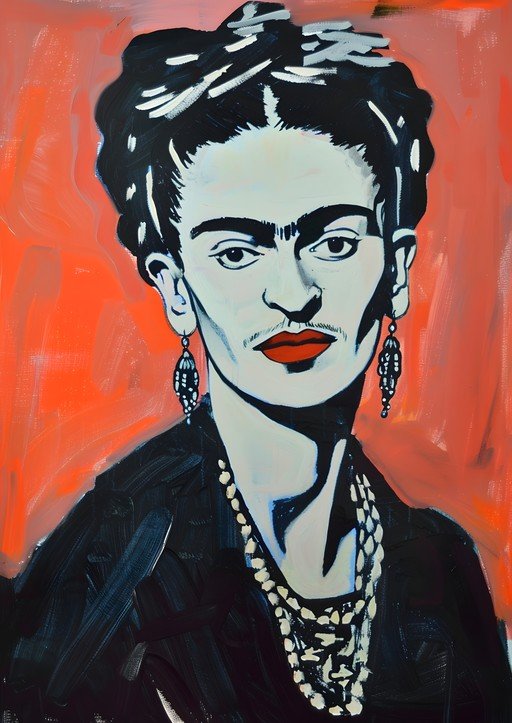 Frida Kahlo Portrait in Bold Orange and Black