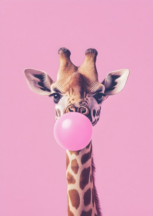 Giraffe Blowing Pink Bubblegum