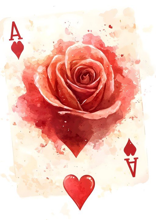 Ace of Hearts Rose Watercolor Card