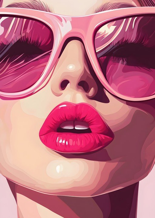 Glamorous Woman with Pink Sunglasses and Bold Lips