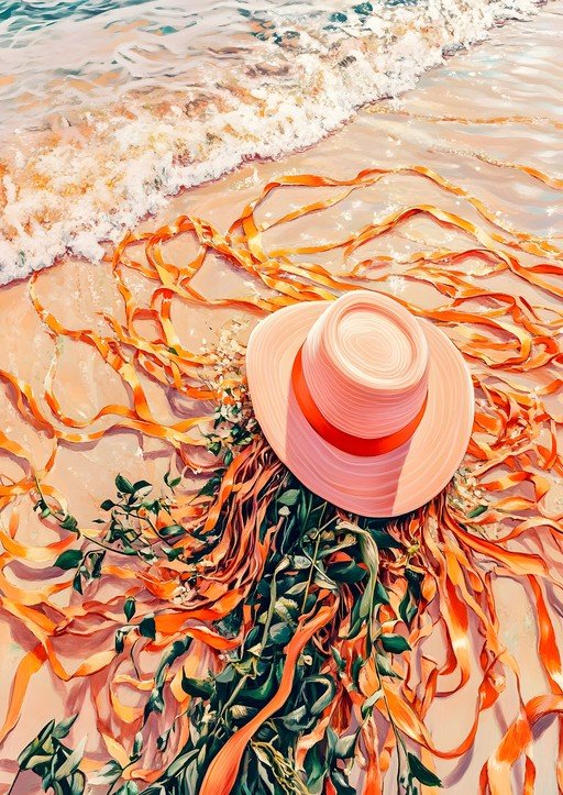 Beach Hat and Ribbons by the Sea