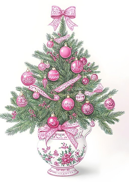 Pink Christmas Tree Decoration in Floral Vase