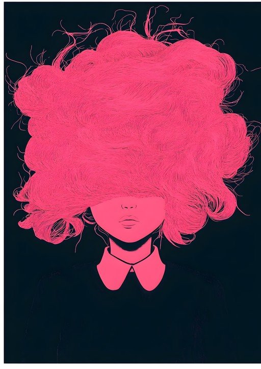 Vibrant Pink Hair on Dark Background