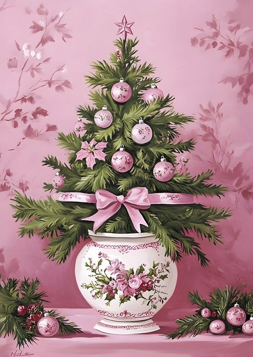 Pink Christmas Tree in Floral Vase