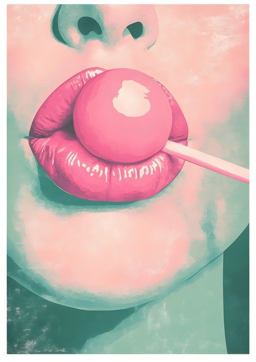 Close-up of Pink Lips with Lollipop