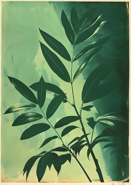 Dark Green Leaves on Light Green Background