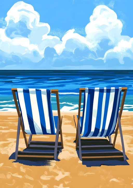 Beach Chairs Facing Ocean Under Blue Sky