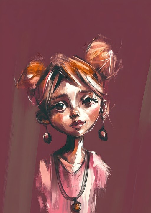 Stylized Portrait of a Young Girl with Double Buns