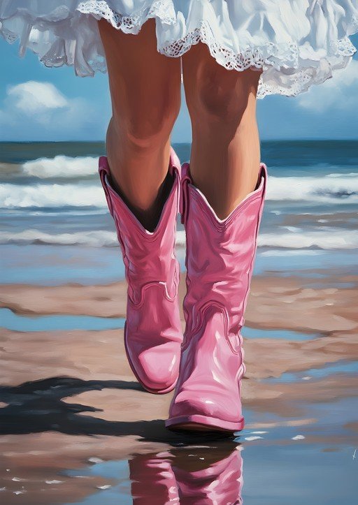 Pink Cowboy Boots on a Beach