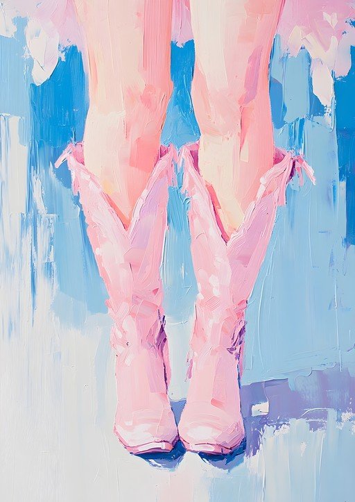 Ballet Dancer's Pink Boots in Impressionistic Style